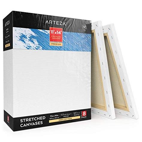 Arteza 11x14 Stretched White Blank Canvas Bulk Pack