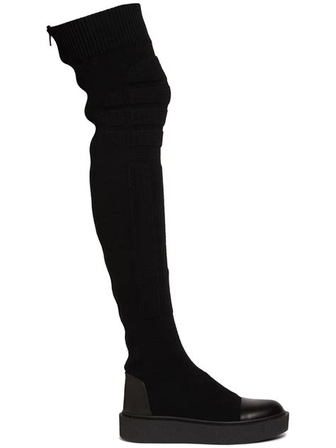 Max Mara 35mm Wooly Knit Over The Knee Boots In Black Modesens