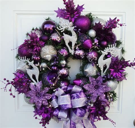 Purple Silver Christmas Wreath Etsy Ремесла Рождественские идеи