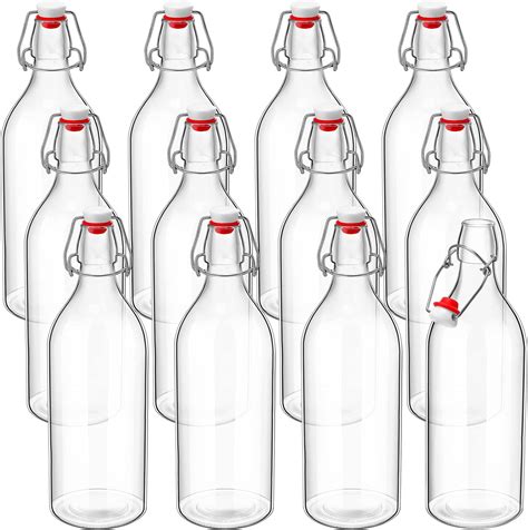 12 Pack 33 Oz Flip Top Glass Bottles Clear Swing Top