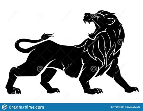 Lion Roaring Silhouette Full Length Stock Vector Illustration Of Open