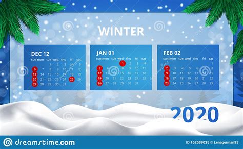 Calendar Design 2020 Year In Vector Cute Winter Background Seasonal