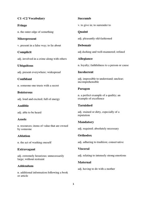 C1 C2 Vocabulary List