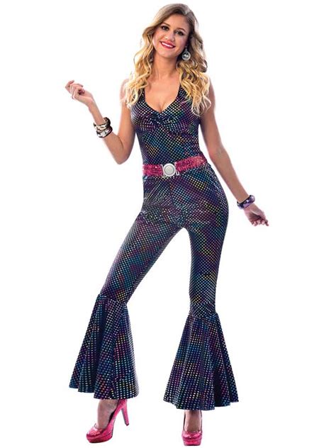 70s Disco Diva Dancing Queen Ladies Fancy Dress Jumpsuit Costume Sizes 8 16 Ebay