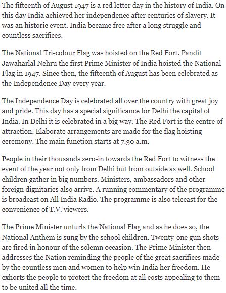 It's a religious holiday and a lot of people go to church services on that day. 15 August Independence Day Essay In Hindi-english For Kids ...