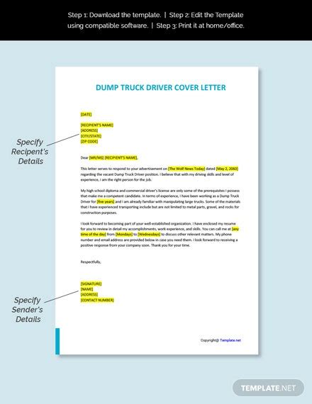 The cover letter should help employers see why it would benefit their business to hire you. Dump Truck Driver Cover Letter Template Free PDF - Word ...