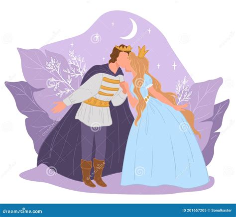 Prince And Princess Kissing At Night Fairy Tale Stock Vector