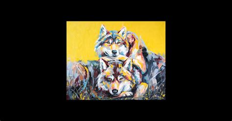 Oil Wolf Portrait Painting In Multicolored Tones Wolf Sticker