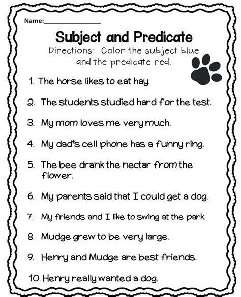 Simple Subjects And Predicates Worksheets