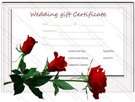 Congratulate the happy couple with one of our colorful and unique wedding cards. Red rose wedding gift certificate template