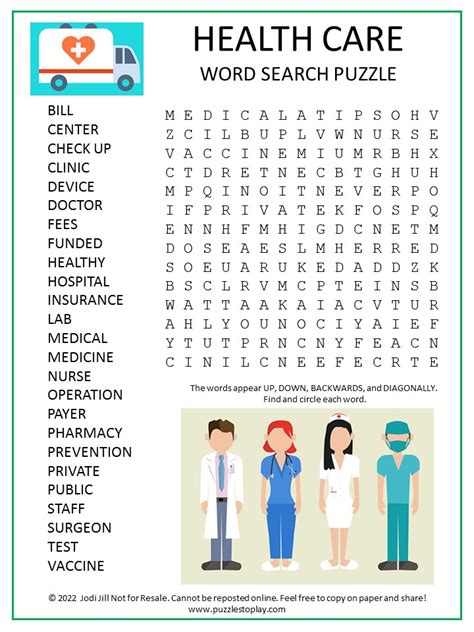 Health Care Word Search Puzzle Puzzles To Play
