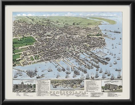 Pensacola Fl 1885 Vintage City Maps