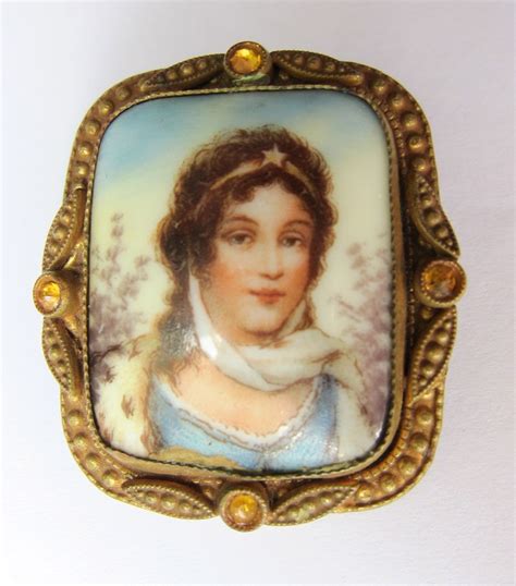 Antique Victorian Hand Painted Lady Portrait Pin Brooch Czechoslovakia