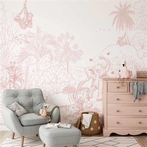 Jungle Babies Pink Wallpaper Mural Paste The Wall Smooth Matte