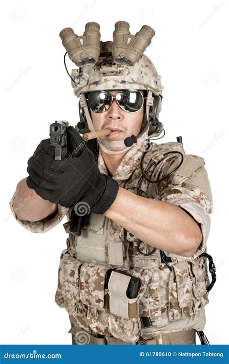 Soldier Man Full Armor Hold Gun In Isolated Stock Photo Image Of