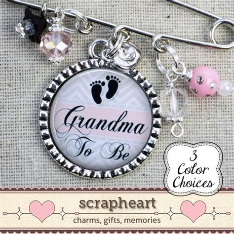 Personalized Grandma Mom Aunt To Be Pin Pink Gray Chevron