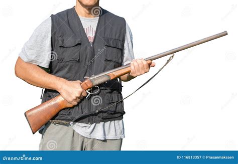 Man Holding A Shotgun Stock Image Image Of Length Expression 116813357