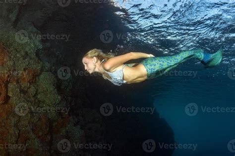 Blonde Beautiful Mermaid Diver Underwater 20347102 Stock Photo At Vecteezy
