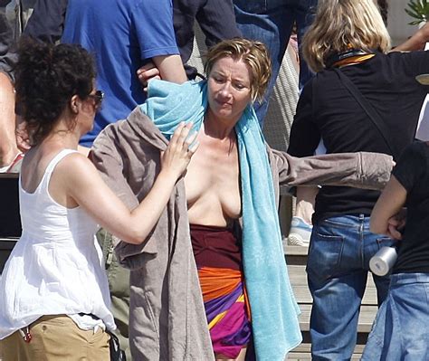 Emma Thompson Topless Candids On The Set Of A Movie NUDE CELEBRITY