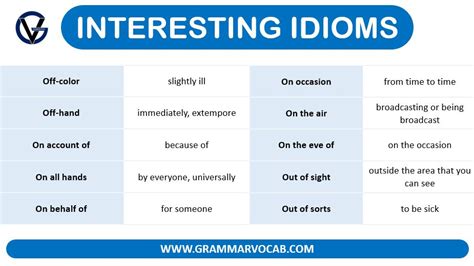 Interesting Idioms And Their Meanings With Pdf Grammarvocab