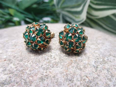 Emerald Green Rhinestone Goldtone Authentic Vintage Clip On Earrings Ebay