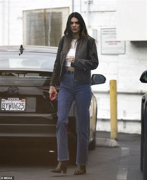 Kendall Jenner Looks Casually Chic In A Brown Leather Jacket And High