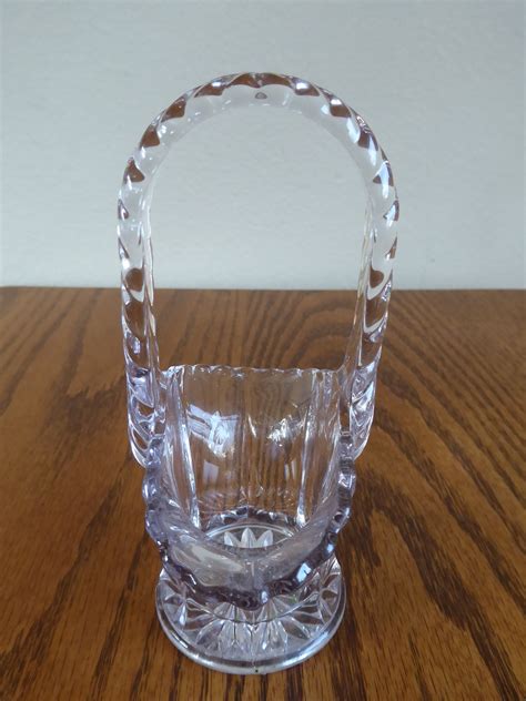 Clear Glass Etched Vintage Flower Basket Vase With Handle Etsy