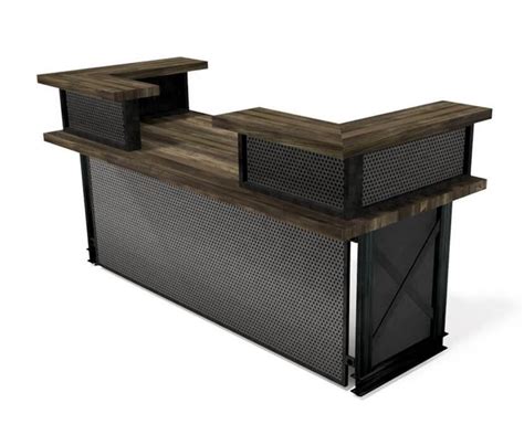 Carruca Modern Industrial Reception Desk Steel Base Hardwood Top In