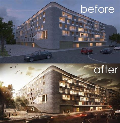 Before And After Photos Of An Apartment Building In The Middle Of Night