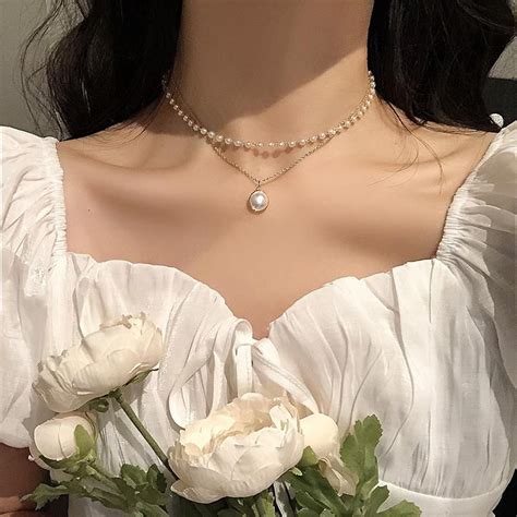 Collar De Gargantilla De Perlas Gargantilla De Plata Collares Mujer