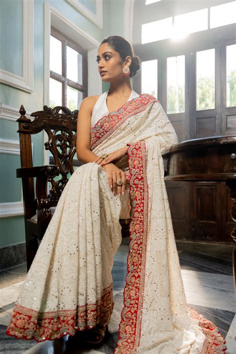 Pure Georgette Chikankari Saree Handloom House