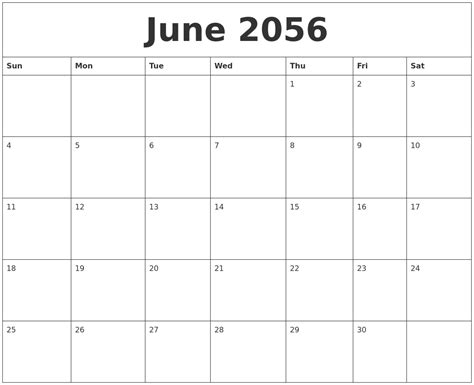 June 2056 Printable Calendar Template