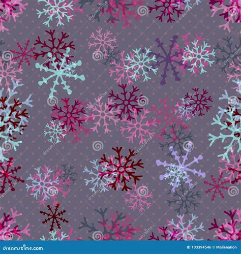 Christmas Pattern Of Pink Snowflakes Winter Seamless Texture Vector