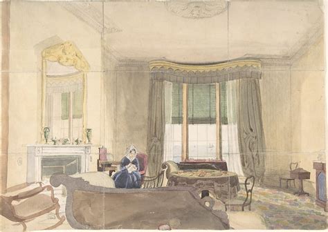 Anonymous British 19th Century Drawing Room With Seated Woman The