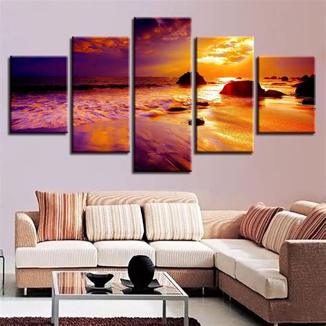Canvas Pictures Modern Decor Living Room Wall Artworks 5 Pieces Sunset
