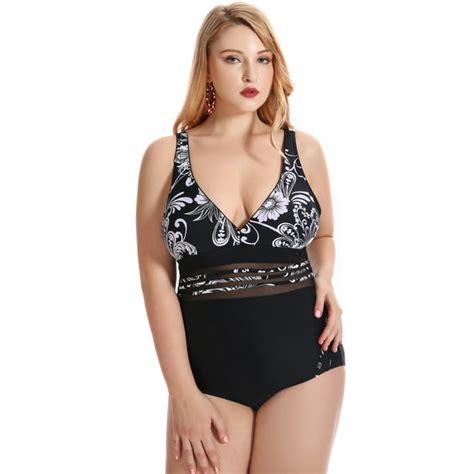 Sayfut Sayfut Plus Size Swimsuit For Women Deep V One Piece Swimdress Swimwear Floral Printed