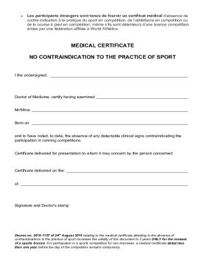 Fillable Online MEDICAL CERTIFICATE NO CONTRAINDICATION TO Fax