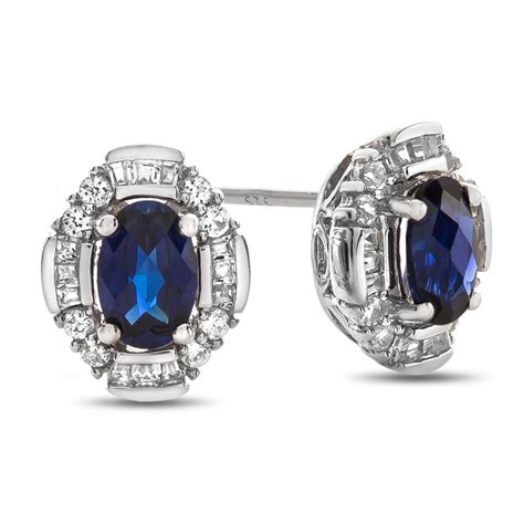 Sterling Silver And Created Sapphire Earrings Gemstone Earrings