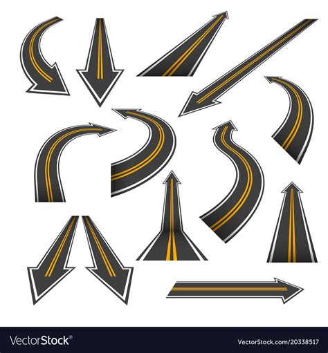 Road Arrow Set Arrow Roads With Yellow Markings Vector Image