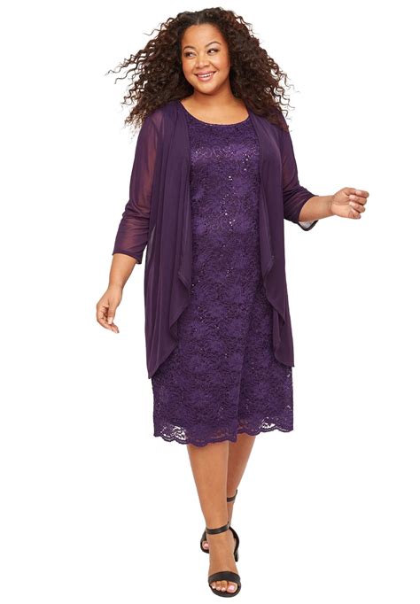 Catherines Womens Plus Size Sparkling Lace Jacket Dress 32 W Purple Pennant 0542