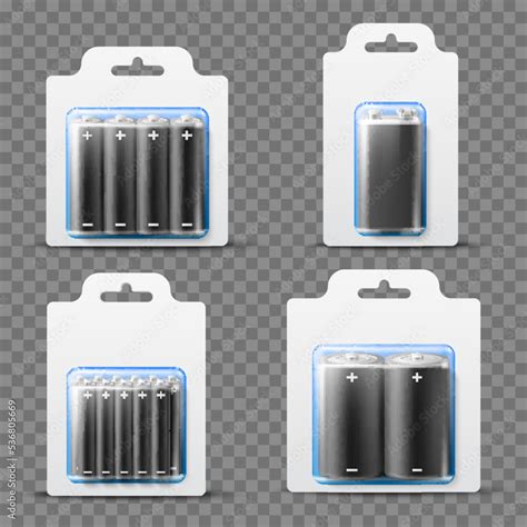 Realistic Battery Packages Different Sizes And Types Mockup