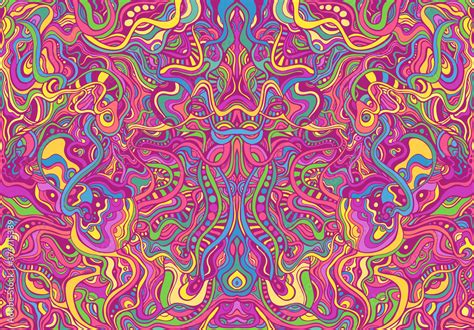 Symmetrycal Motley Hippie Trippy Psychedelic Abstract Pattern With Many Intricate Wavy Ornaments