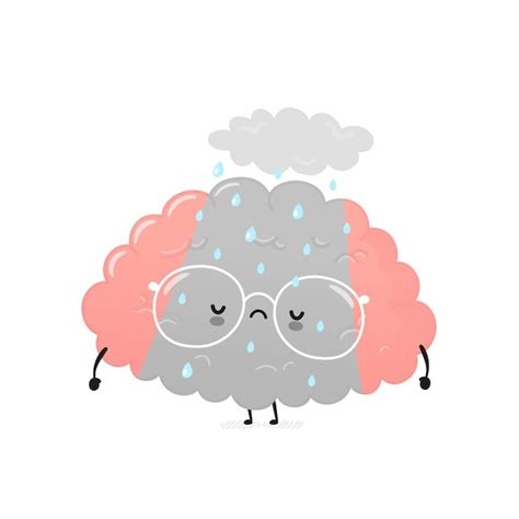 Premium Vector Cute Sad Depressed Human Brain Cartoon Character