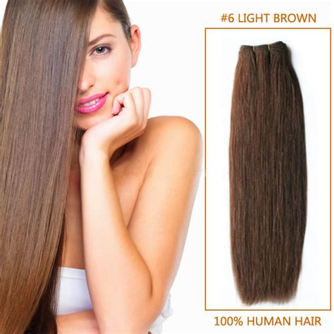 14 Inch 6 Light Brown Straight Indian Remy Hair Wefts