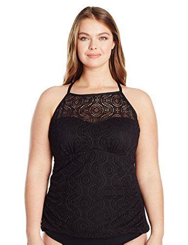 24th And Ocean Womens Plus Size High Neck Tankini Swimsuit Top Plus