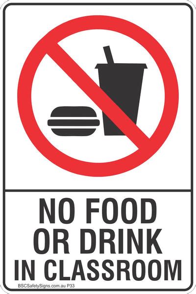 No Food Or Drink In Classroom Safety Sign Prohibited Stickers