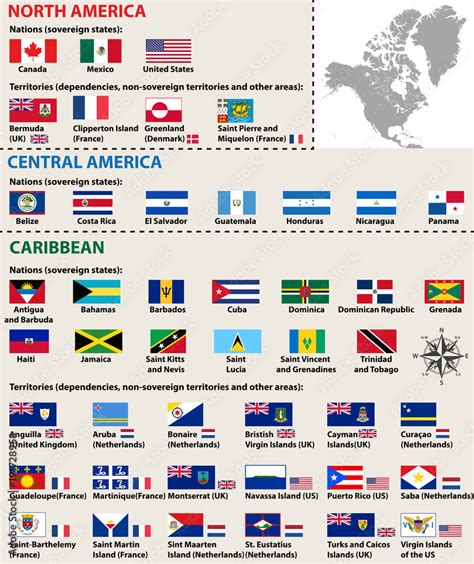 Vector Flags Of North American Countries Include Central America And