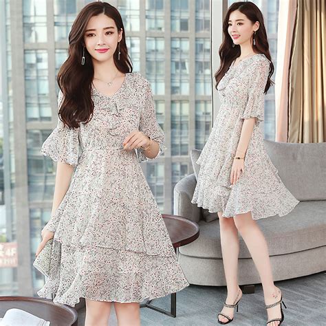 Plus Size Summer Floral Chiffon Boho Dress 2019 Korean Elegant Woman