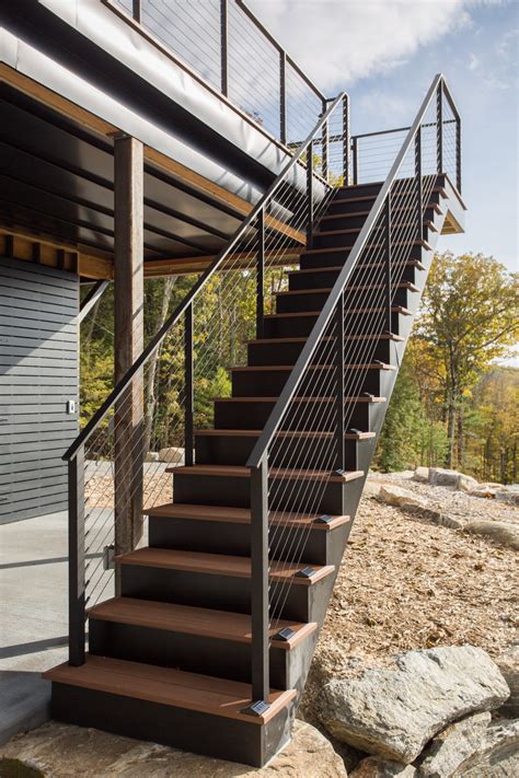 Black Cable Railing On Deck Stairs Outdoor Stairs Railings Outdoor