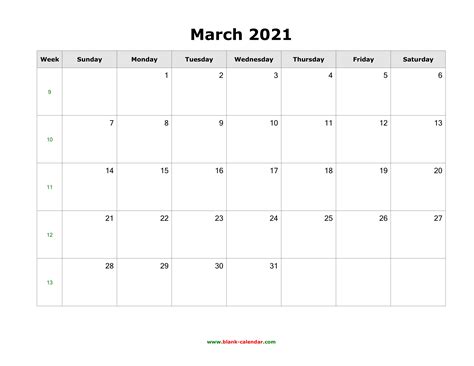 March 2021 Monthly Calendar Free Printable Printable Pdf 2021 Calendar